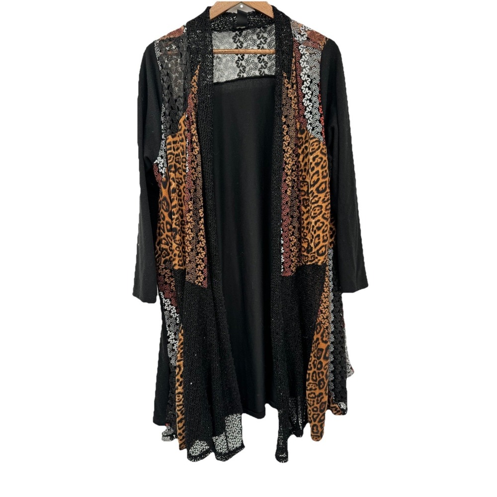 La Vanya Plus 2X Open Front Cardigan Wrap Duster Jacket‎ Cheetah Lace Mob Wife